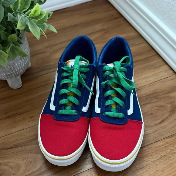 ~EUC Vans Red and Blue Shoes with Green & Yellow Accents~ - Picture 3 of 7
